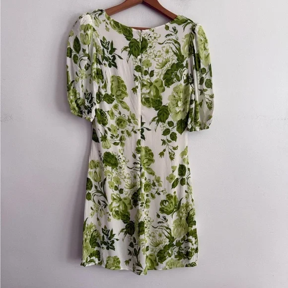 Reformation Simon Green Floral Puff Sleeve Mini Dress Size 4 - Picture 7 of 7
